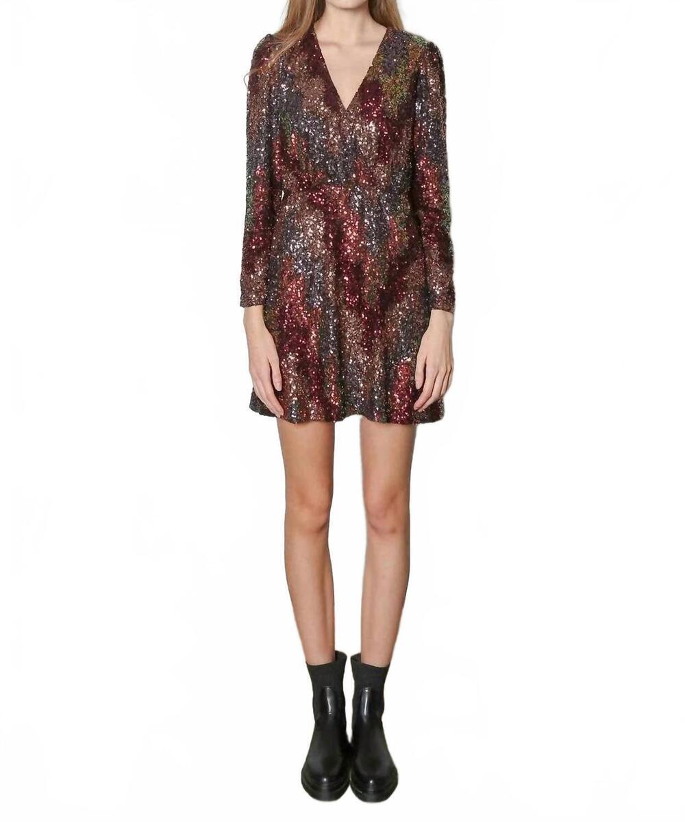 NEW SEE U SOON women's chevron sequin dress in burgundy